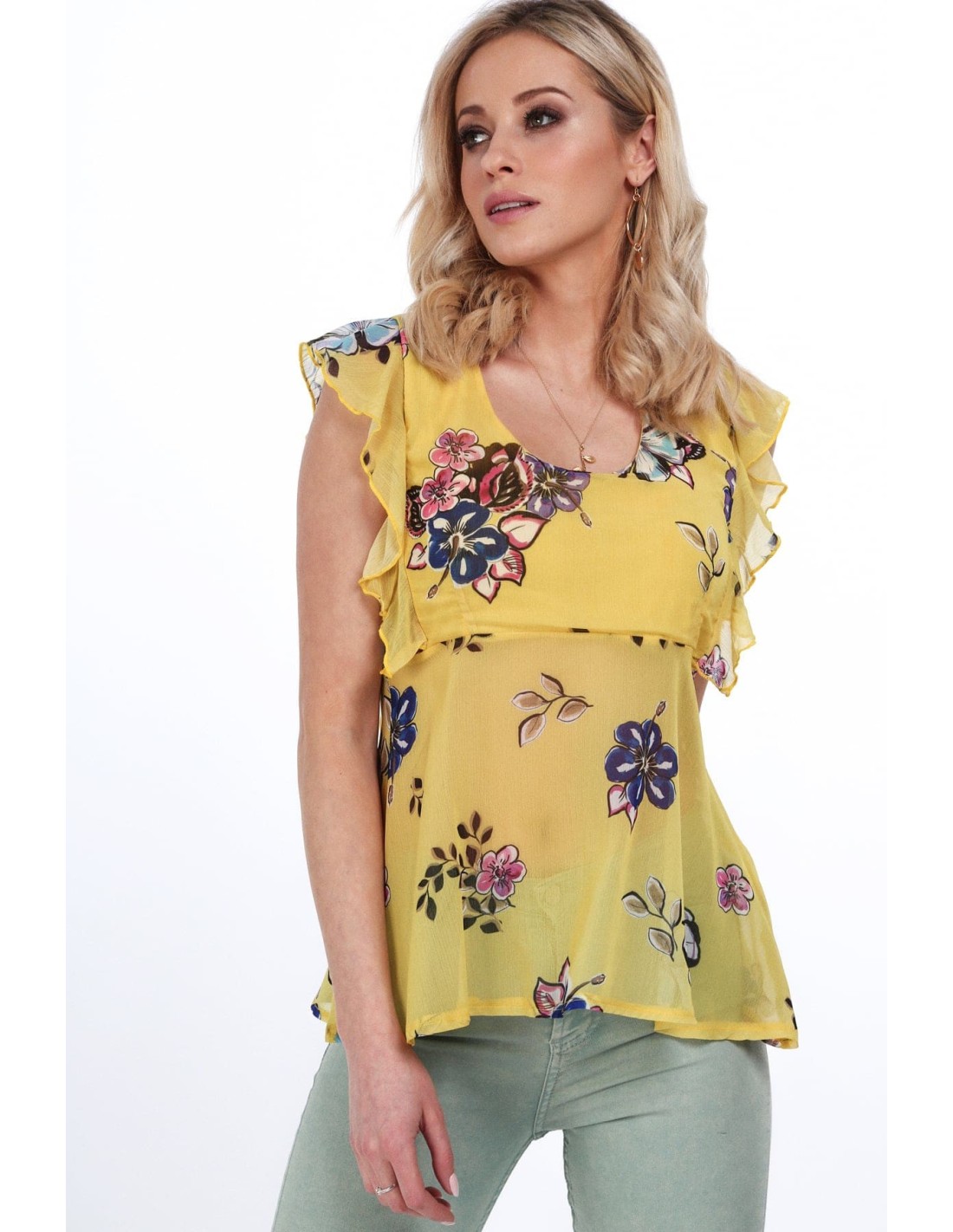 Gelbe Blumenbluse für den täglichen Gebrauch MP28633 – Online-Shop – Boutique